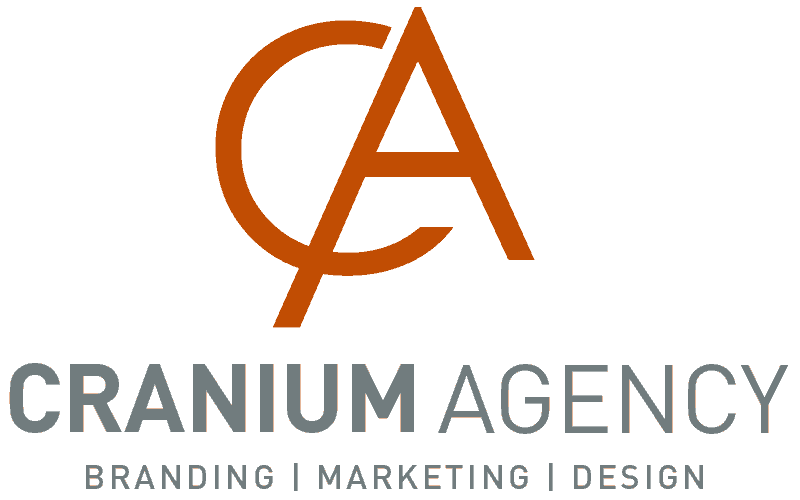 Orange and black logo of cranium agency, featuring interlinked letters 'c' and 'a' with the company name and services offered below.